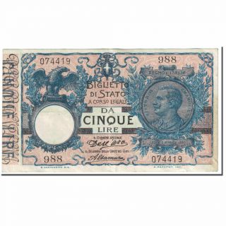 [ 604661] Banknote,  Italy,  5 Lire,  1911,  1911 - 01 - 21,  Km:23b,  Ef (40 - 45)