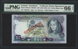 1978 Northern Ireland 5 Pounds,  Provincial Bank,  Specimen,  Pmg 66 Epq Gem Unc