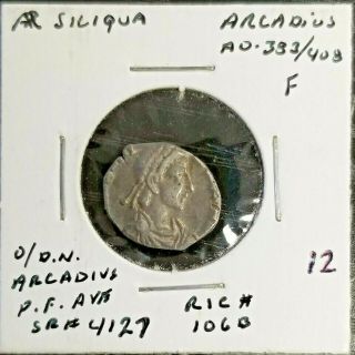 Arcadius Ar Siliqua,  383 - 408,  Virtus Romanorum,  Roma Std. ,  Holding Victory (12)