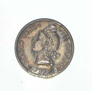 World Coin - 1937 Dominican Republic 1/2 Peso - World Silver - 12.  3g 043