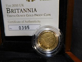 E4 Great Britain 2010 Gold 1/10 Oz.  Britannia Proof W/ Box &