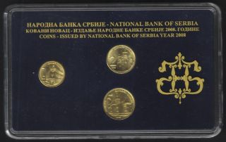 Serbia Official Central Bank Set 2008.  3 Coins,  1,  2,  5 Dinara.
