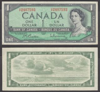Canada 1 Dollar 1954 (1961 - 72) (vf, ) Banknote Qeii Km 75b