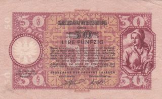50 Lire Very Fine Banknote From German Occupied Slovenia/laibach 1944 Pick - R21
