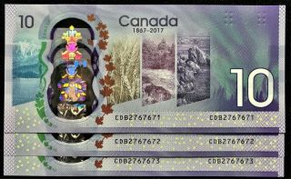 3 Seq.  With Radar Note - 2017 Bank Of Canada $10