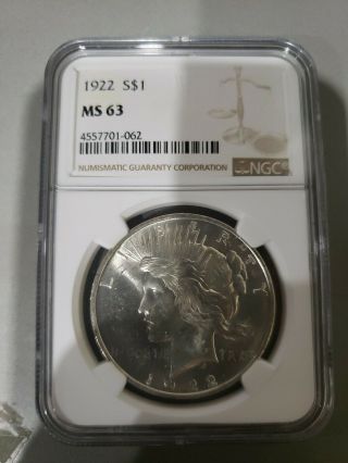 1922 P Ms63 Peace Silver Dollar Ngc Graded Certified Authentic