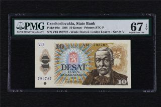 1986 Czechoslovakia State Bank 10 Korun Pick 94c Pmg 67 Epq Gem Unc