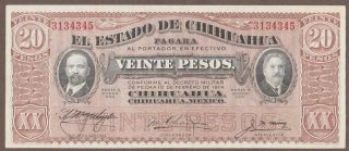 1914 Mexico (chihuahua) 20 Peso Note Unc