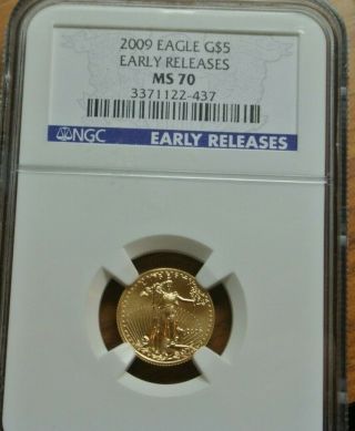 2009 - Us 1/10th Oz Gold Eagle $5 Ngc Ms 70 " Early Releases "