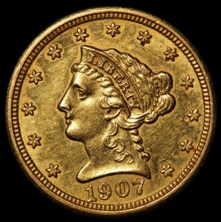 1907 U.  S.  Liberty Head $2.  50 Gold Quarter Eagle Coin