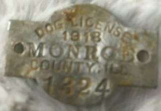1918 Monroe County Illinois Dog Tax Tag Dog License Vintage 1324 Exonumia
