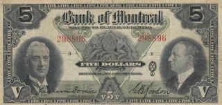 Canada,  Bank Of Montreal 5 Dollars 1938 Sign: C.  B.  Gordan & Jackson Dodds Rarest