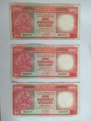 1991 100 Dollars Hong Kong Shanghai Banking $100 Vg - F Note Of 3 Hsbc