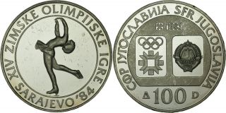 Yugoslavia: 100 Dinara Silver 1983 (figure Skating,  Circulated Proof) Xf,