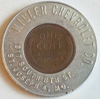 1948 Miller Chevrolet Encased Cent Lucky Penny St.  Joseph Missouri