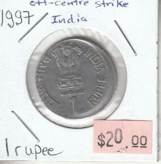 India Republic 1 Rupee 1997 Error Off - Center Struck Planchet Circulated
