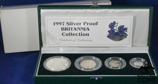 1997 Uk Britannia Silver Proof 4 - Coin Set W/ Boxes & - Asw 1.  78oz