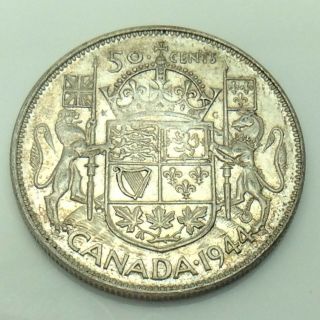 1944 Wide Date Wd Canada 50 Fifty Cent Half Dollar Circulated Canadian Coin E769