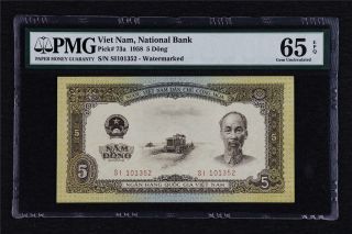 1958 Viet Nam National Bank 5 Dong Pick 73a Pmg 65 Epq Gem Unc