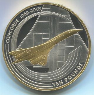 Alderney 10 Pounds 2003 Last Flight Of Concorde 5 Oz Silver Proof