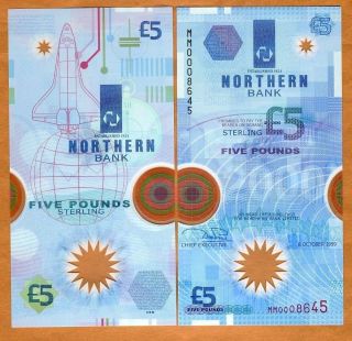 Ireland Northern Bank,  5 Pounds,  1999,  P - 203a,  Polymer,  Unc