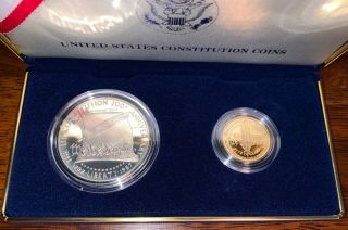 Us Coin Rare Gold $5 1987 Constitution Coin Proof Set Silver $1 Gold $5