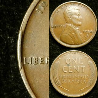 1934 - D Rim Cud Error Lincoln Cent Wheat Penny