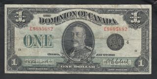 1923 Dominion Of Canada 1 Dollar Bank Note Clark Black Seal