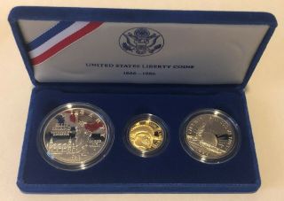 1986 Us Liberty 3 Coin Proof Commemoration Set - $5 Gold,  More