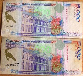 Surinam Suriname 5000 Gulden 1997 & 1999