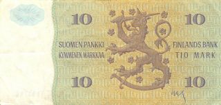 Finland 10 Markkaa 1980 Series Y Circulated Banknote 2d
