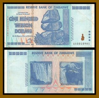 Zimbabwe 100 Trillion Dollars,  2008 Serie Aa,  P - 91,  Authentic Circulated