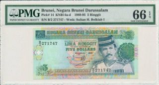 Negara Brunei Darussalam Brunei 5 Ringgit 1989 Pmg 66epq
