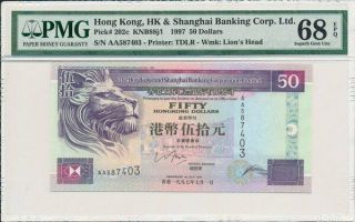 Hong Kong Bank Hong Kong $50 1997 Prefix Aa,  Rare Pmg 68epq
