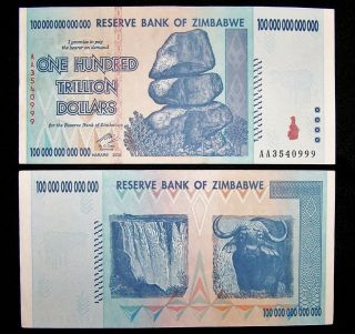1 X Zimbabwe 100 Trillion Dollar Banknote - 2008/aa /authentic/ Uncirculated