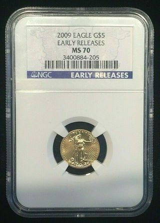 2009 $5 Gold Eagle 1/10 Oz Ngc Ms 70 Early Releases - Qxr53