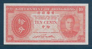 Hong Kong 10 Cents,  1945,  Xf,