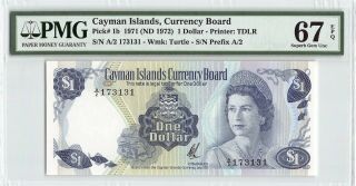Cayman Islands 1971 (nd 1972) P - 1b Pmg Gem Unc 67 Epq 1 Dollar