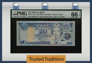 Tt Pk 107a Nd (2002) Fiji Reserve Bank $20 " Queen Elizabeth Ii " Pmg 66 Epq Gem