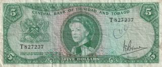 Trinidad & Tobago 5 Dollars Banknote Nd (1964 -) P.  27c Almost Fine