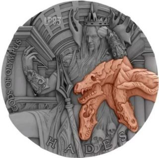 2018 2 Oz Silver Niue $5 Hades,  Gods Of Olympus Coin With 24k Rose Gold Gilded.
