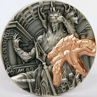 2018 2 Oz Silver Niue $5 HADES,  GODS OF OLYMPUS Coin WITH 24K ROSE GOLD GILDED. 2