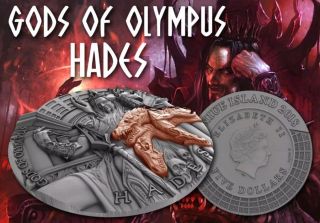 2018 2 Oz Silver Niue $5 HADES,  GODS OF OLYMPUS Coin WITH 24K ROSE GOLD GILDED. 8