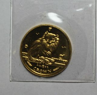 1995 Cat Isle Of Man 1/10 Th Oz Gold Proof Crown Coin Elizabeth Ii