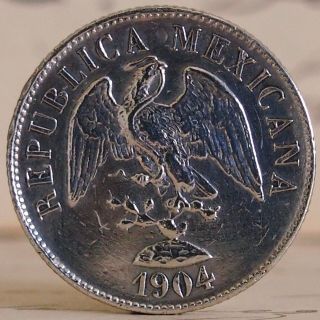 Mexico.  1904 Mo M Silver 20 Centavos.