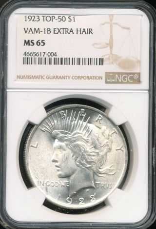1923 $1 Peace Silver Dollar Ngc Ms65 Vam 1b Extra Hair Top 50 Vam