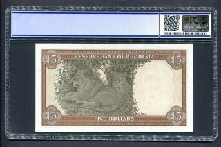 1976 RHODESIA $5 FIVE DOLLARS - M14 784501 - graded PCGS 64 GEM UNC p36a 2