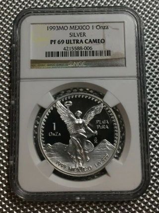 1993 Mo Mexico Silver Libertad Ngc Pf69 1 Onza Proof Mexican Bullion Coin.  999
