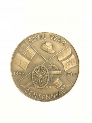 Battle Of Gettysburg Civil War Centennial 1863 - 1963 Bronze Medal 2 1/2”