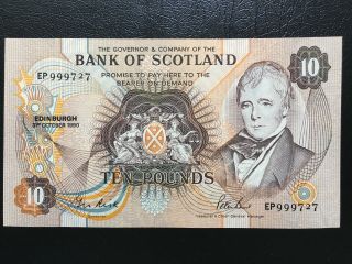 The Bank Of Scotland 1990 £10 Ten Pounds Banknote Unc S/n Ep 999727